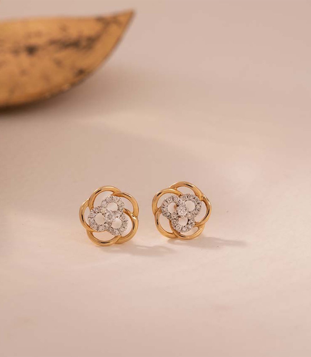 Floweret Cluster Diamond Stud Earrings - Image 2