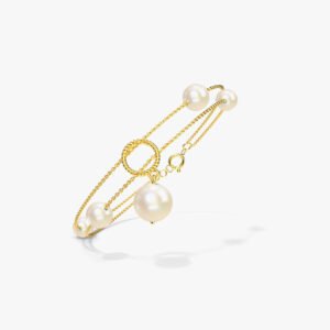 Double Crystal Pearl Ring Gold Plated Open Ring