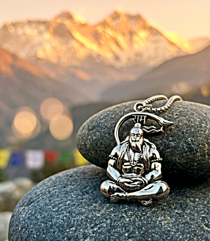 Silver Hanuman Pandent on stone Silver Hanuman Necklace on Mountain Stone